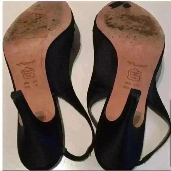 Nina Heels Sz 8 38 Black satin Sequins Peep Toe - Picture 5 of 7